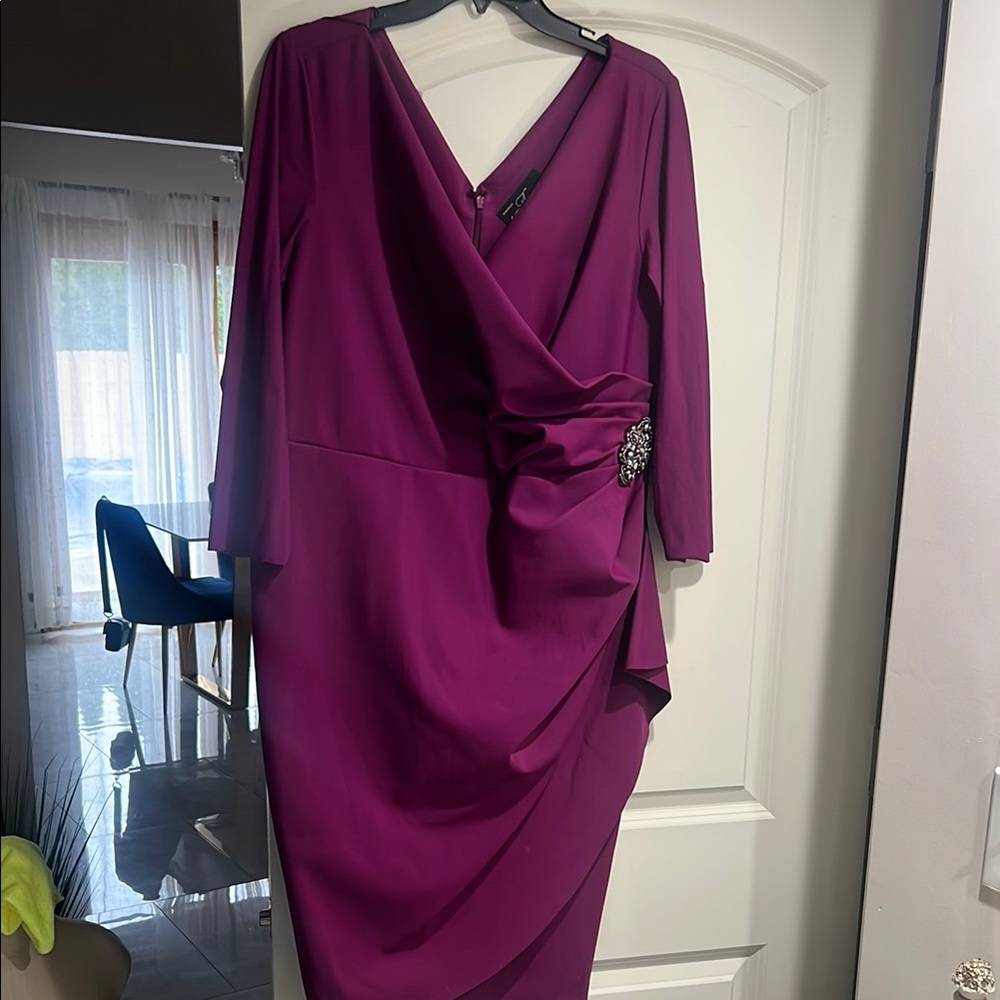 Alex Evenings Pink and Purple Long Sleeve Wrap Dress